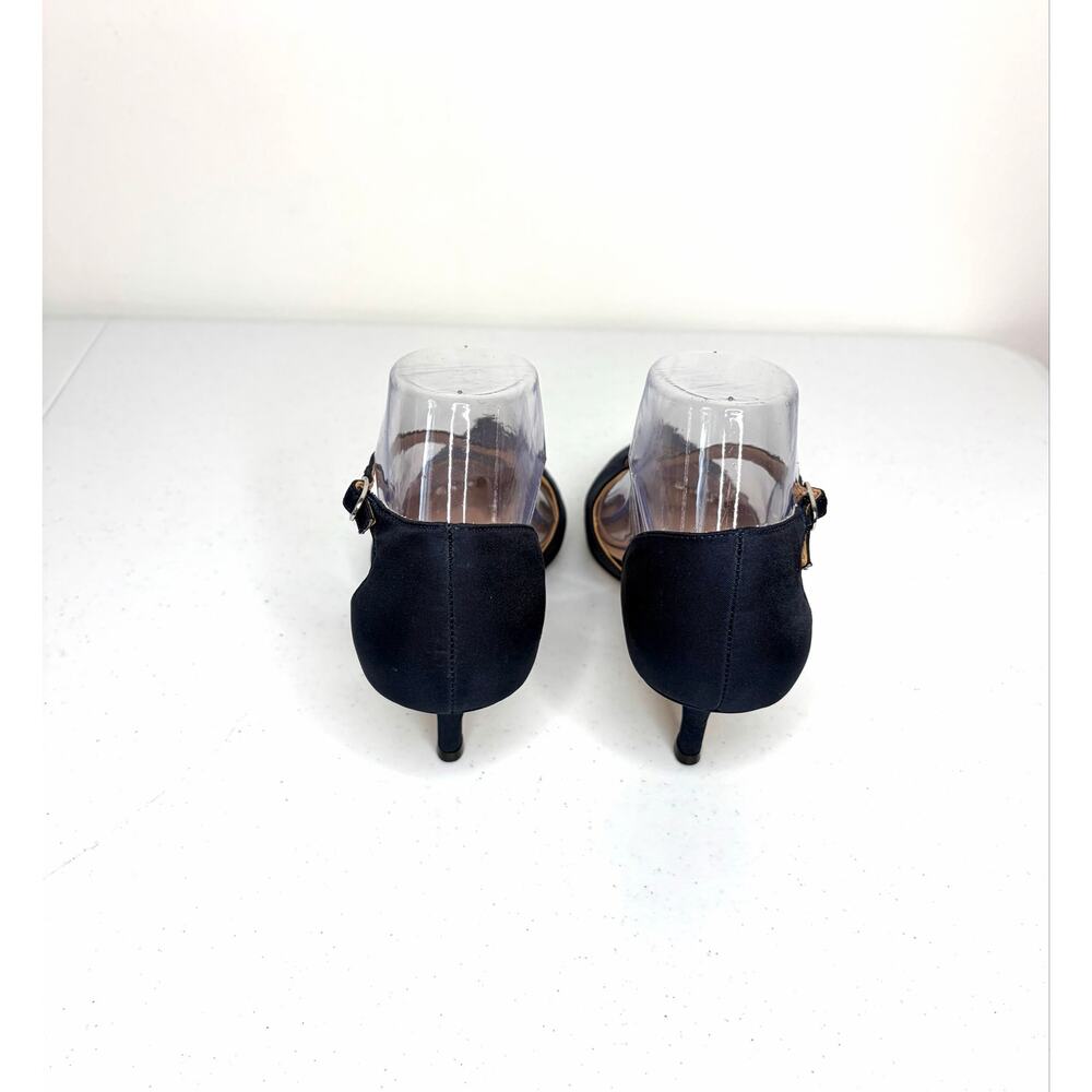 Nina Tirisa Pointed Toe Pumps Women's Sz 7.5 Navy Satin Cross Strap Formal Gala - Picture 3 of 11